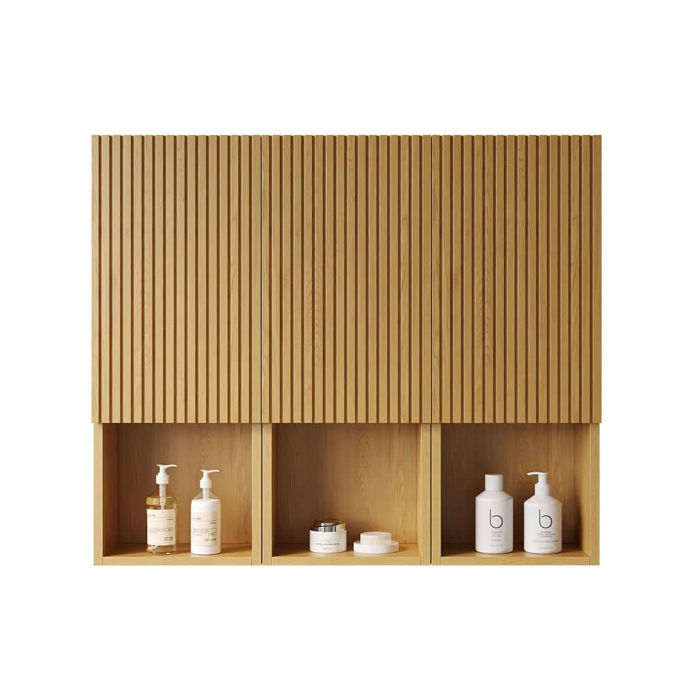 Boyel Living 42 in. W x 12 in. D x 36 in. H Bathroom Storage Wall Cabinet with Doors and Open Compartments in Oak (1)