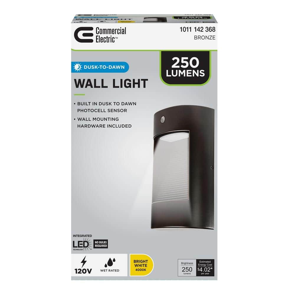 Commercial Electric 250 Lumens Integrated LED Bronze Dusk to Dawn Wall Pack Light, 4000K (4)