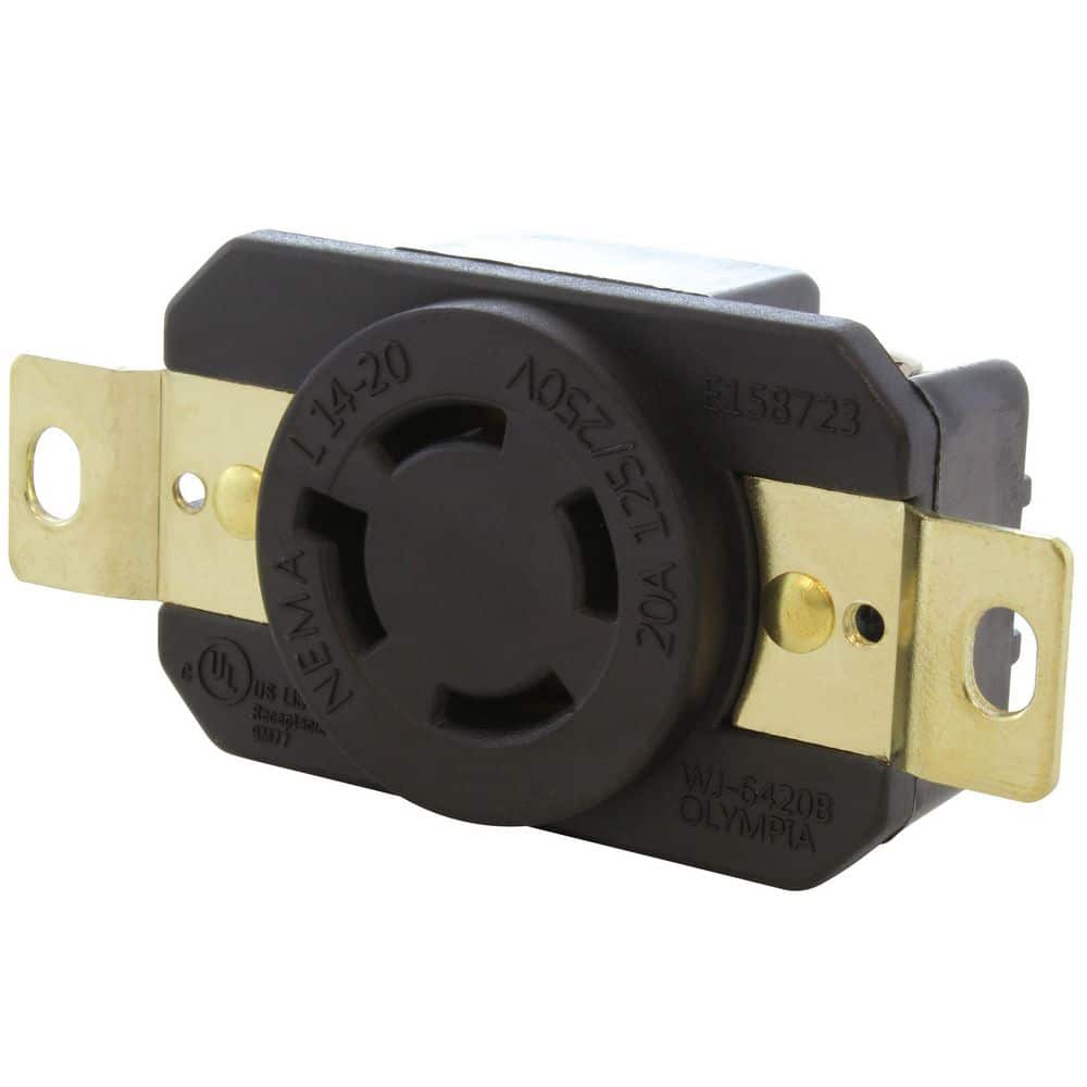 AC WORKS 20A 125/250V NEMA L14-20R Flush Mount Locking Outlet Industrial Grade Receptacle (1)