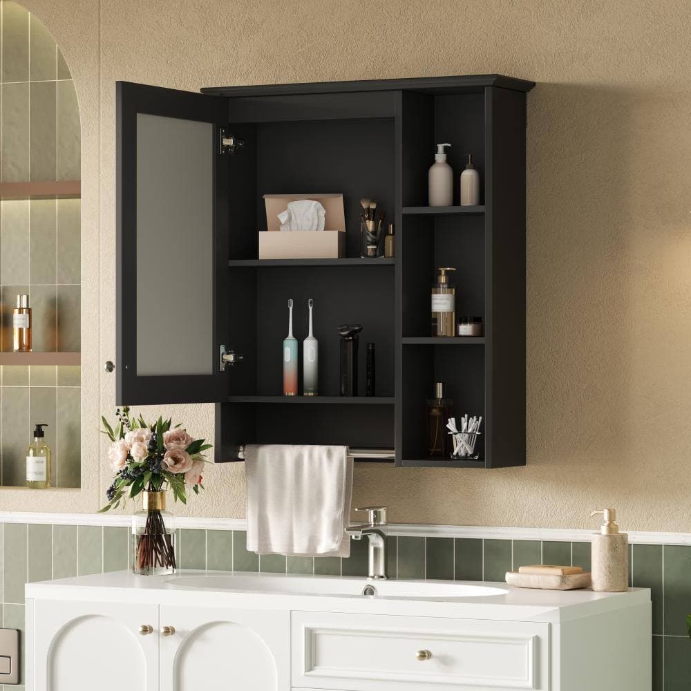 Flynama 24-Inch 3-In-1 Mirror Cabinet, Adjustable Shelf & Towel Bar, Wall Mount Bathroom Mirror Cabinet (2)
