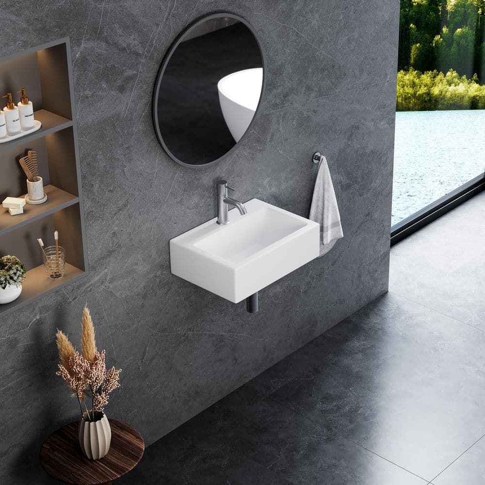 Eridanus Siena 17 in. W 12 in. D 5 in. H Wall Mounted/Vessel Bathroom Sink with Faucet Hole White Vitreous China (3)