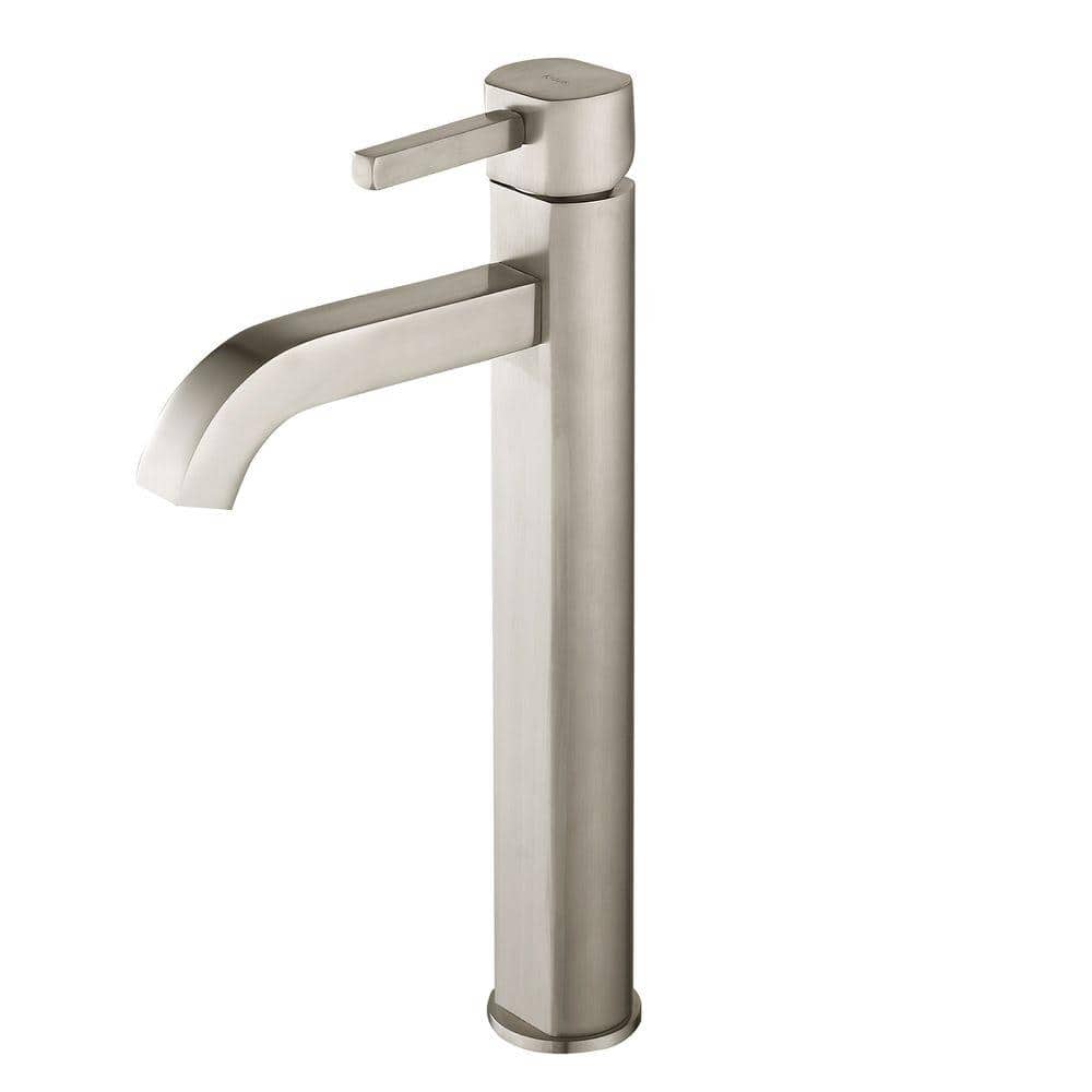 KRAUS Ramus Single Hole Single-Handle Vessel Bathroom Faucet with Matching Pop Up Drain in Satin Nickel (3)
