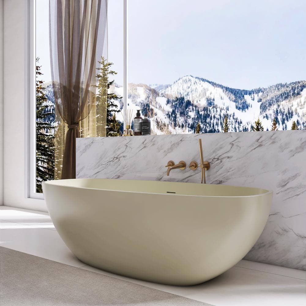 JimsMaison 66.90 in. x 29.50 in. Solid Surface Freestanding Soaking Bathtub in khaki (2)