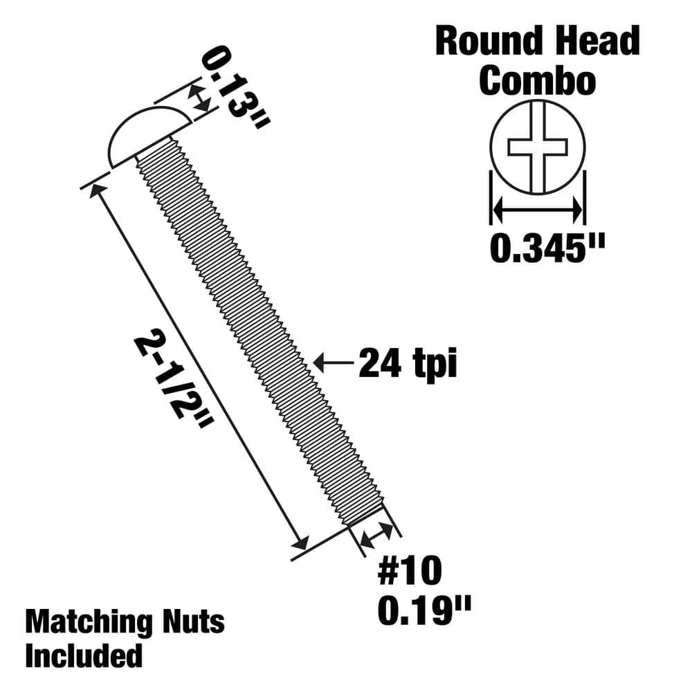 Everbilt #10-24 x 2-1/2 in. Zinc Plated Combo Round Head Machine Screw (3-Pack) (3)