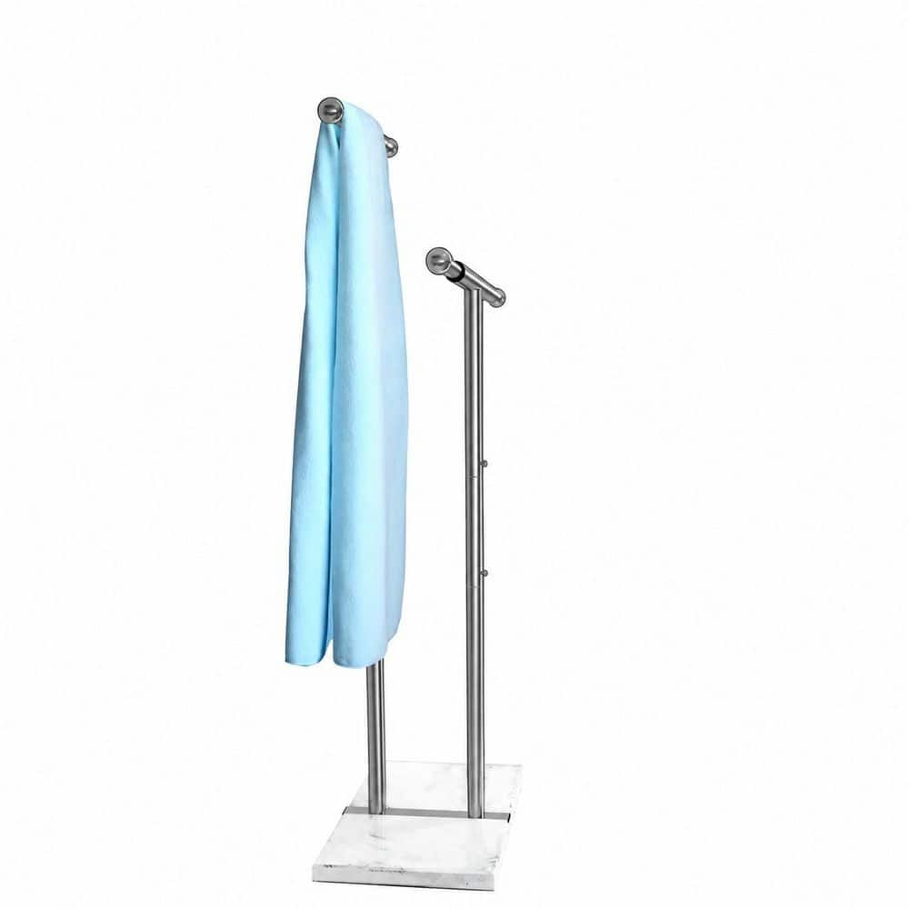 Anqtovp Triple 2-Tier 40 in. Towel Rack Stand in Silver, Adjustable Freestanding Bath Accessory for Bathrooms (3)