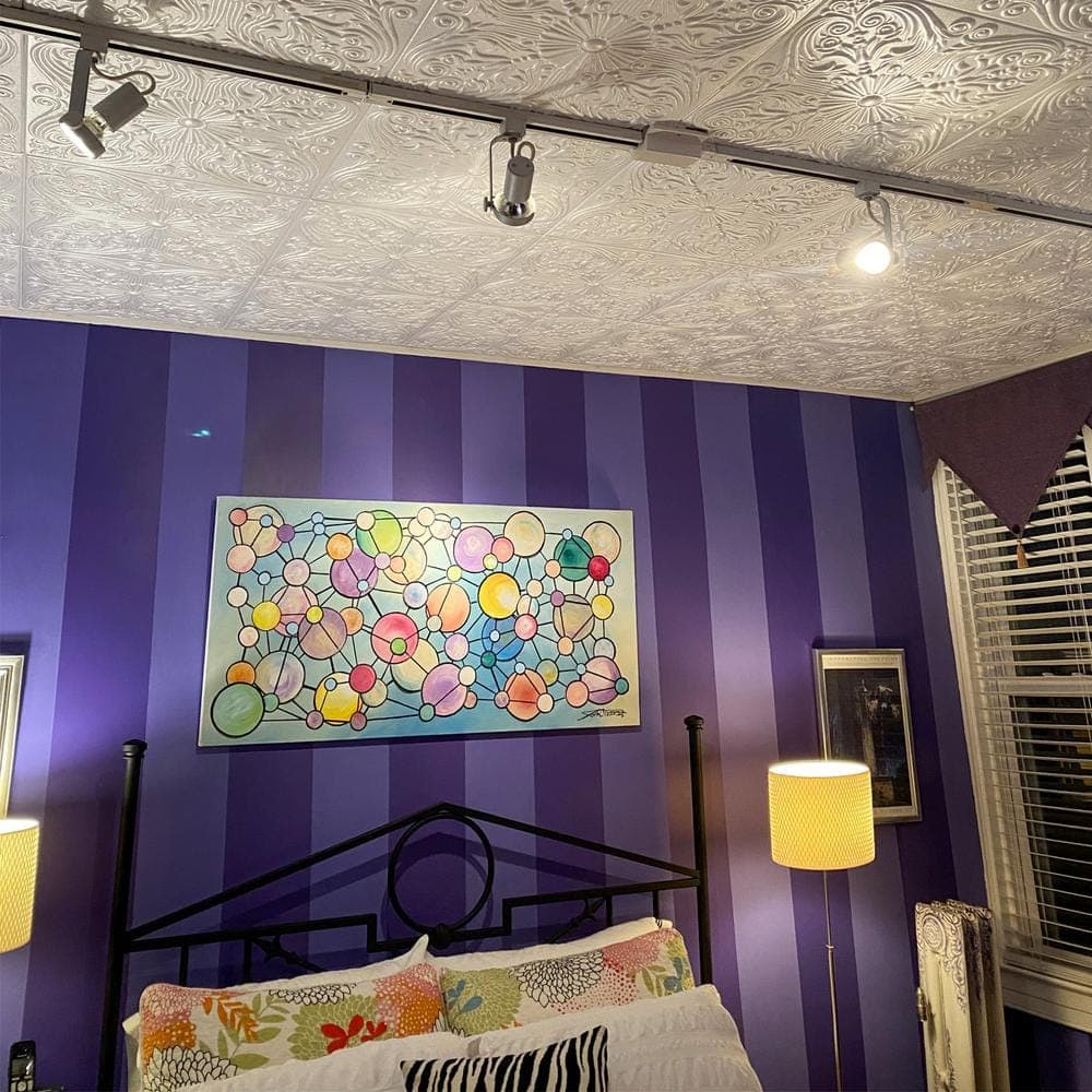 A La Maison Ceilings Spanish Silver Plain White 1.6 ft. x 1.6 ft. Glue Up Foam Ceiling Tile (384 sq. ft. / Case) (2)