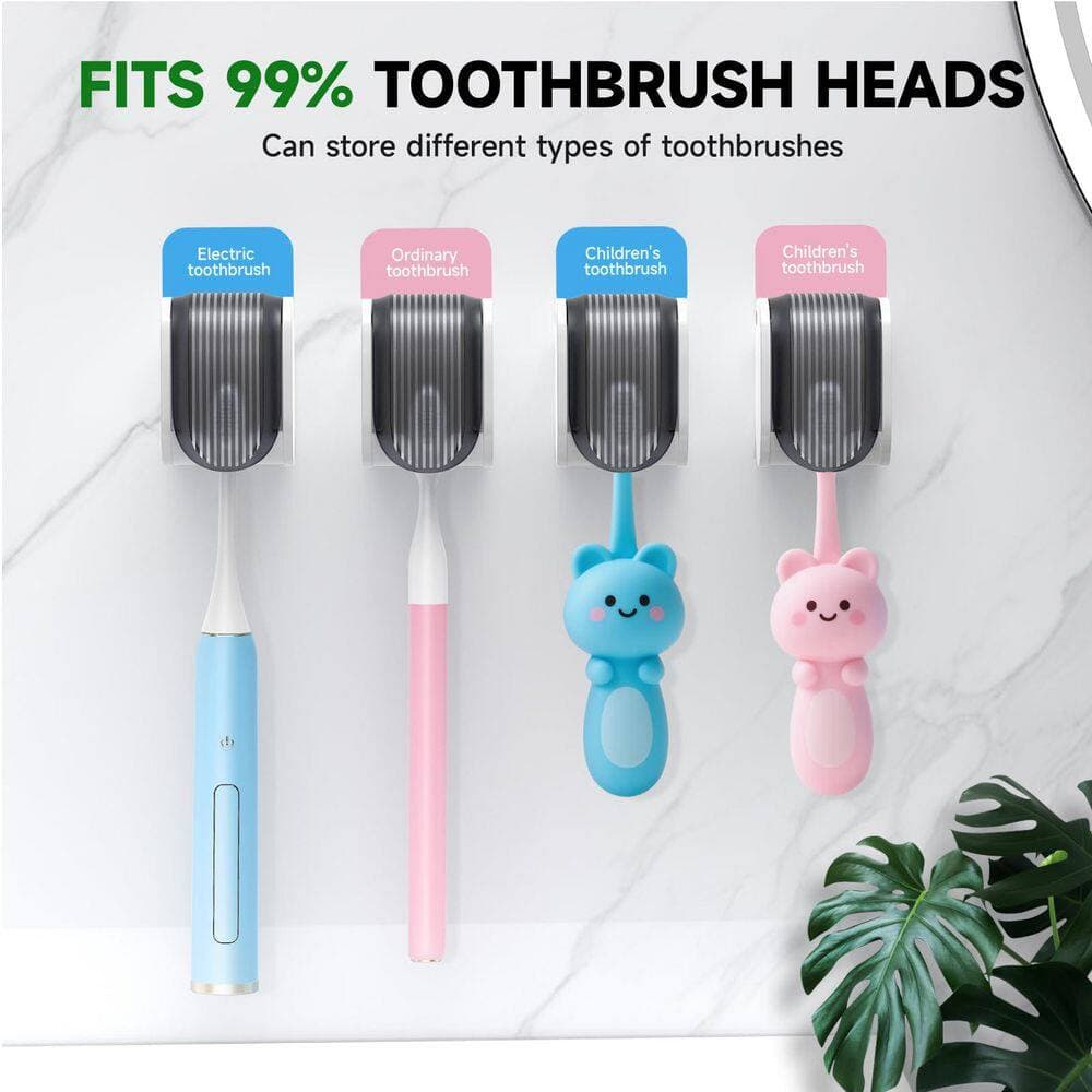 Wudkey 4-Pack Shower Self Adhesive Wall Mount Toothbrush Holder with Dustproof Cover, Ventilation and Quick Dry, in Gray (3)