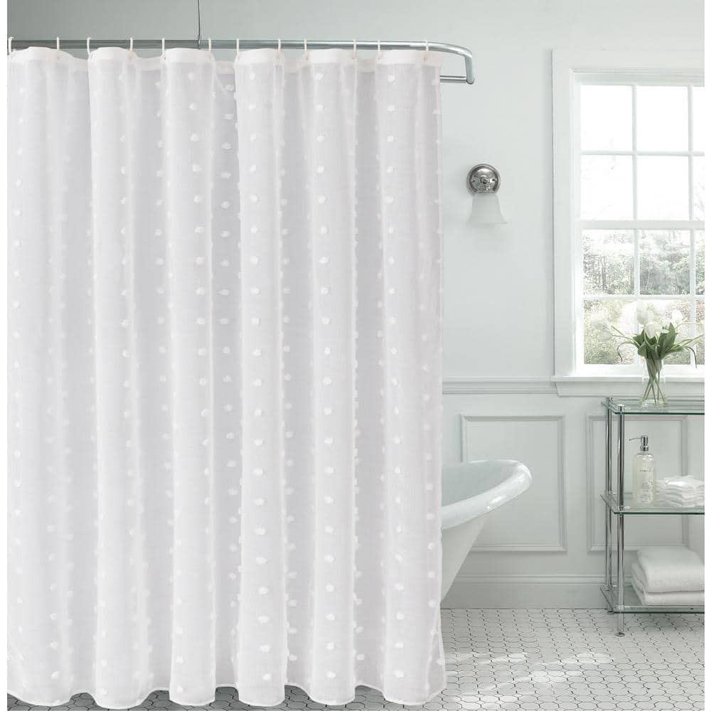 Dainty Home Snowball 72 in. Linen Look Fabric Shower Curtain