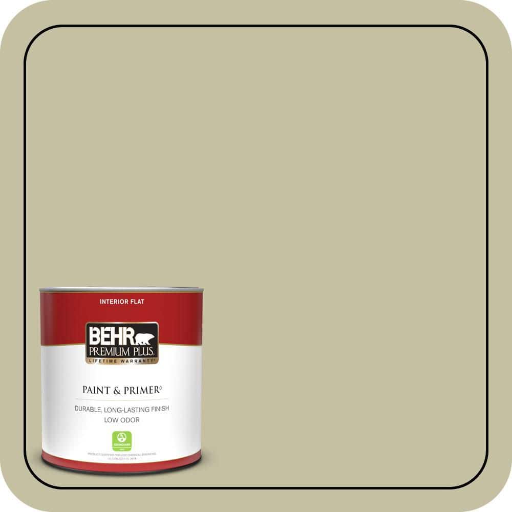 BEHR PREMIUM PLUS 1 qt. #S350-3 Washed Olive Flat Low Odor Interior Paint & Primer (1)