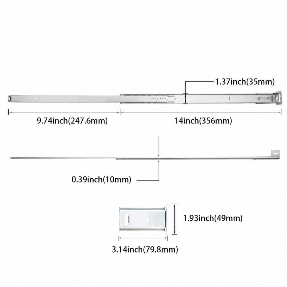 LAIFUCAM 14 in. Zinc-Plated Steel Center Mount Undermount Soft-Close Heavy Duty Drawer Slide Ball Bearing 1 Piece (3)
