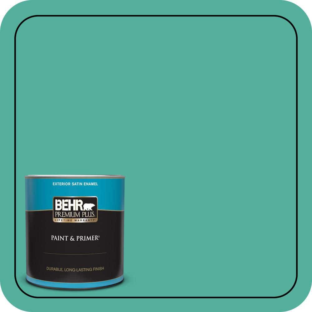 BEHR PREMIUM PLUS 1 qt. #P440-5 Water Park Satin Enamel Exterior Paint & Primer