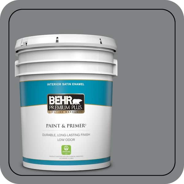 BEHR PREMIUM PLUS 5 gal. #PPU26-03 Legendary Gray Satin Enamel Low Odor Interior Paint & Primer (2)