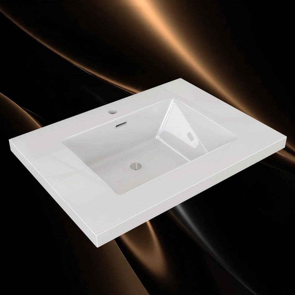 Getpro 30 in. W x 22 in. D Solid Surface White Rectangular Single Sink Bathroom Vanity Top for 30 in. Bathroom Cabinet (2)