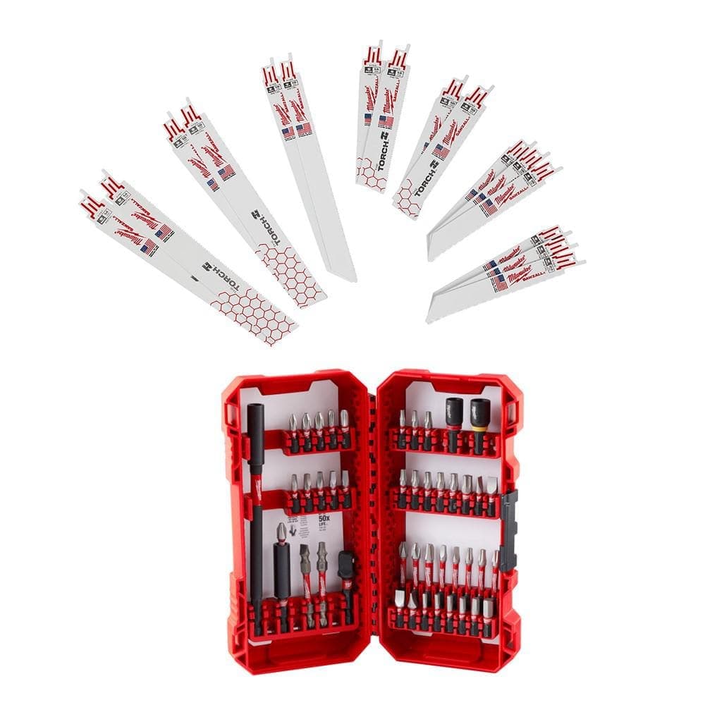 Milwaukee SAWZALL Metal Cutting Bi-Metal Reciprocating Blade Set W/SHOCKWAVE Impact Duty Steel Driver Bit Set (61-Piece)