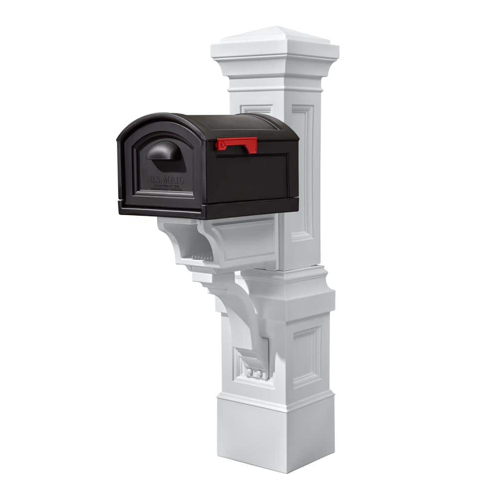 Step2 Atherton Grand Resin Overpost Extra Large Black Onyx Mailbox and Classic White Mail Post Combo