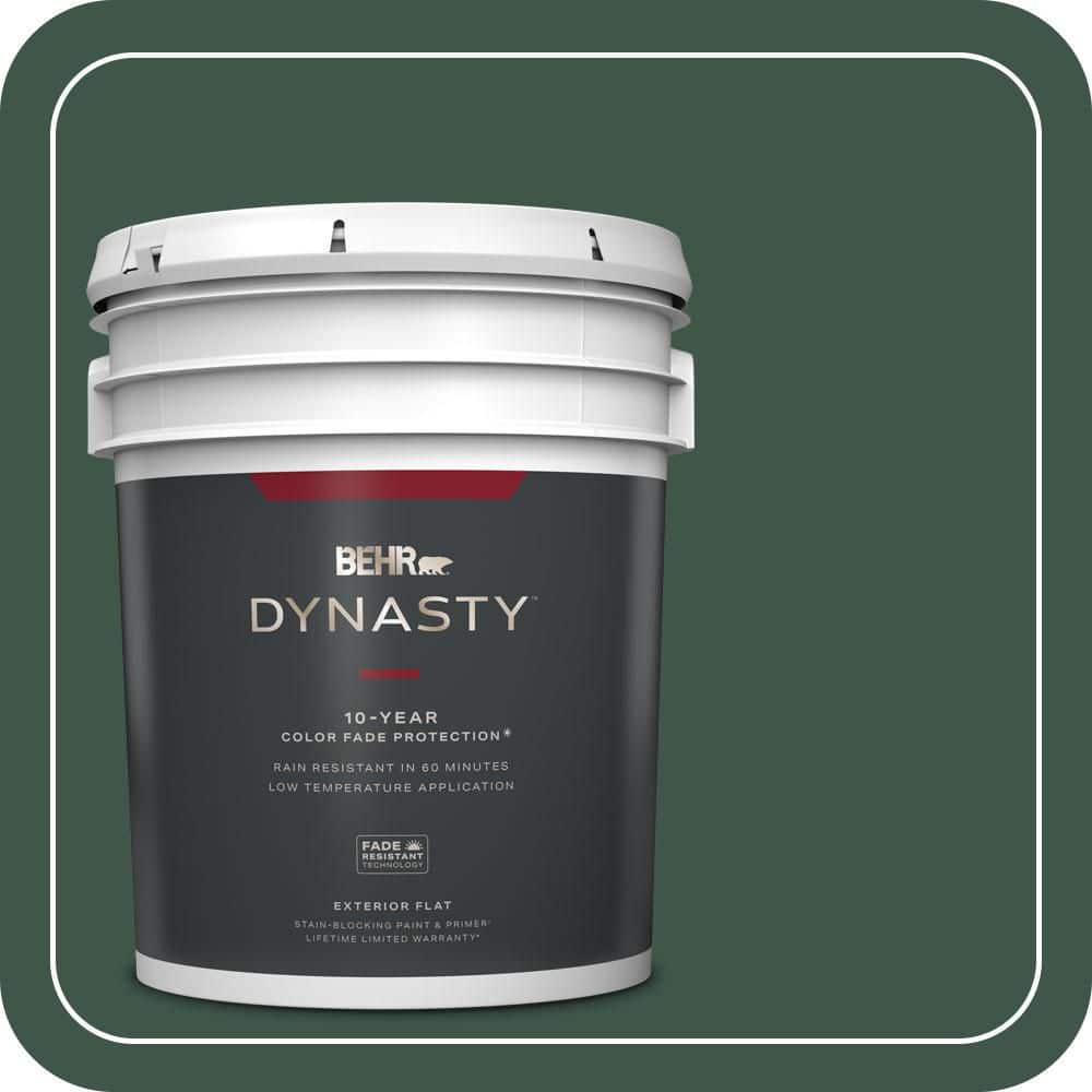 BEHR DYNASTY 5 gal. #470F-7 Deep Jungle Flat Exterior Stain-Blocking Paint & Primer