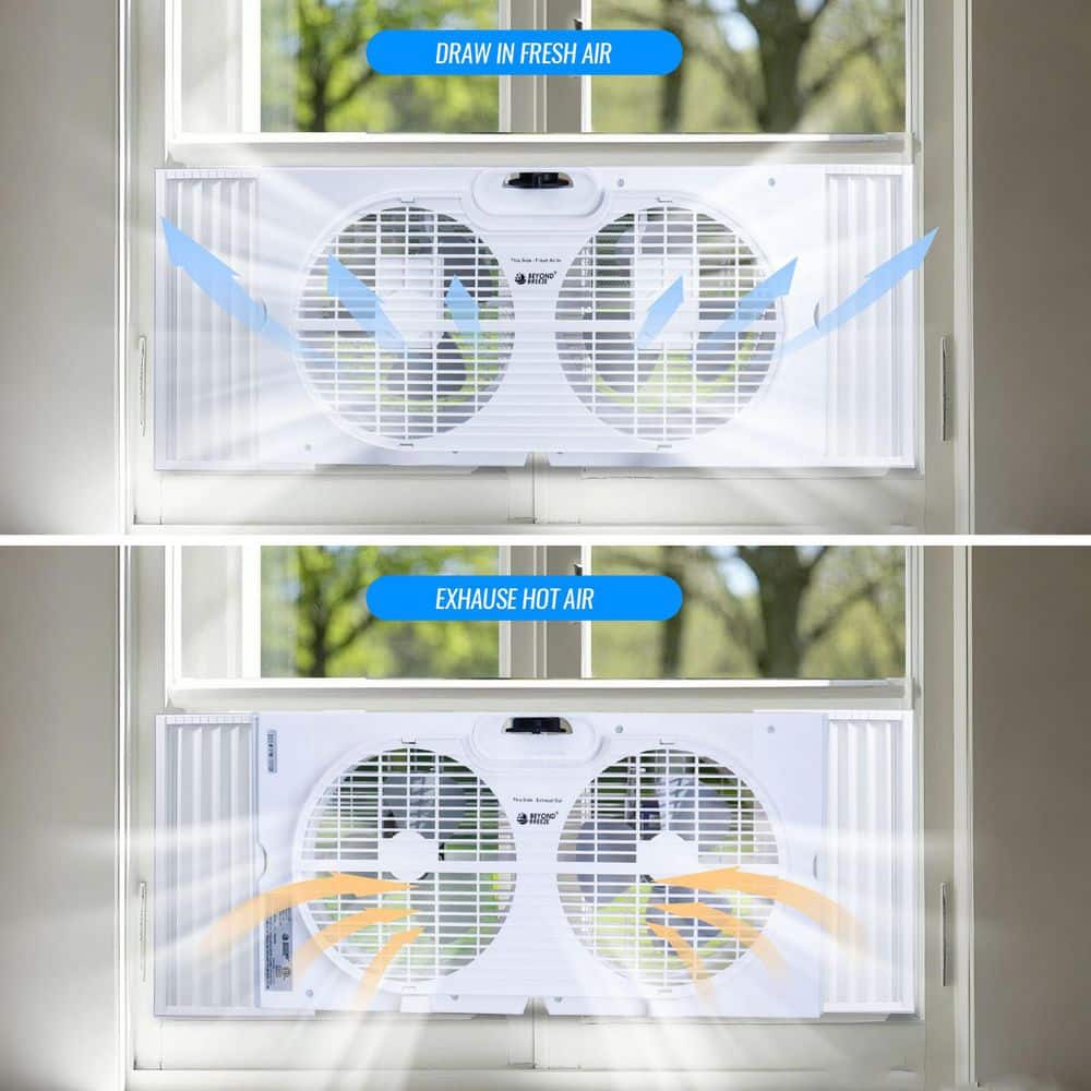 BEYOND BREEZE Twin Window Fan 9 in., 2-Speed Expandable Window Fan with Washable Bug Screen for Indoor Use, White (3)