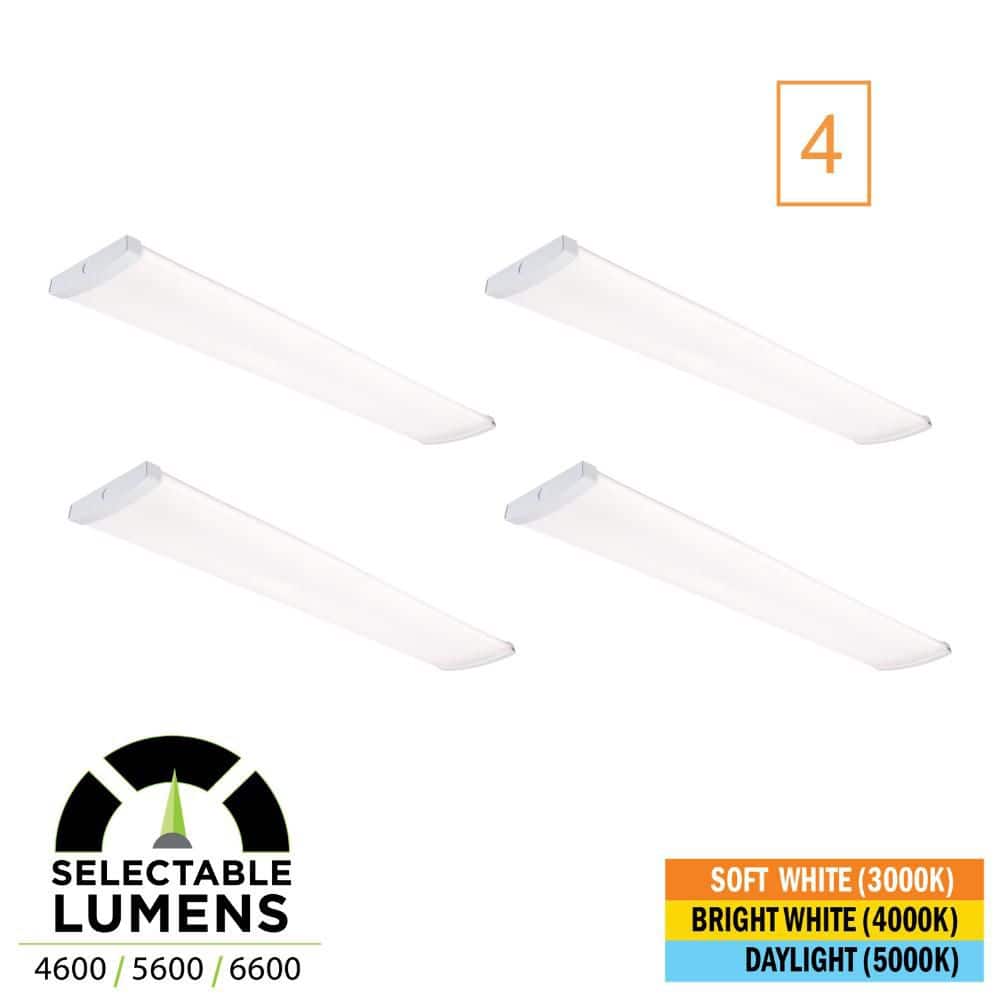 Commercial Electric 4-Pack 4 ft. x 9 in. 4600/5600/6600 Lumens Integrated LED White Commercial Wraparound Light, Selectable CCT, 120-277V