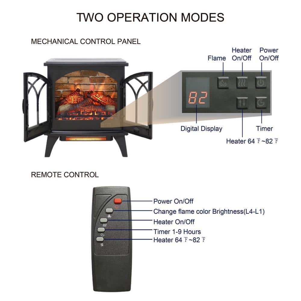 Tidoin 24 in. W Freestanding Infrared Electric Fireplace in Black with 3D Flame and Remote Control (3)