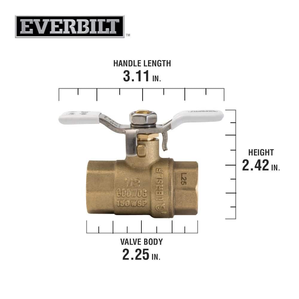 Everbilt 1/2 in. FNPT Full Port Lead Free Brass Ball Valve w/ Tee Handle (4)