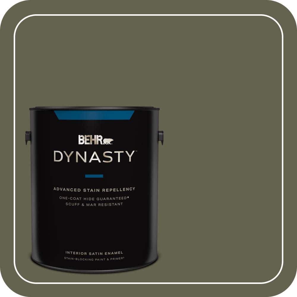 BEHR DYNASTY 1 gal. #N350-7A Mountain Olive One-Coat Hide Satin Enamel Interior Stain-Blocking Paint & Primer