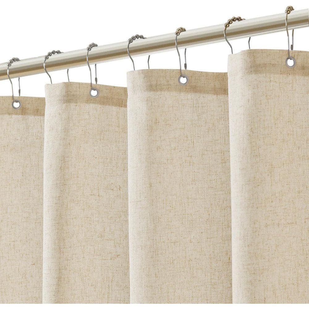 JFVKAF 72 x 72 in. Heavy Duty Washable Linen Shower Curtain Set with 12-Metal Hooks in Cream, Neutral Thick Cloth for Bathroom (2)