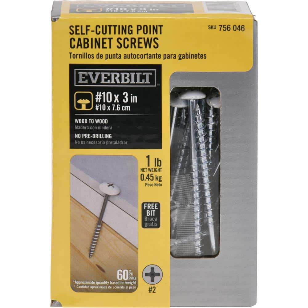 Everbilt #10 3 in. Phillips Truss-Head Cabinet Screw 1 lb.-Box (60-Piece)