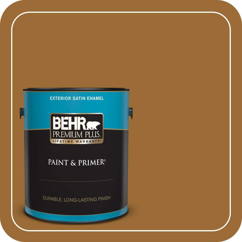 BEHR PREMIUM PLUS 1 gal. #PPU6-01 Curry Powder Satin Enamel Exterior Paint & Primer