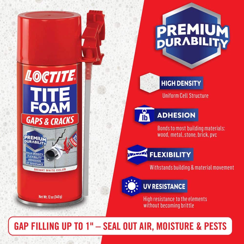 Loctite TITE FOAM Gaps and Cracks Spray Foam, Bright White, 12 oz. Can, Insulating Spray Foam Sealant (3)