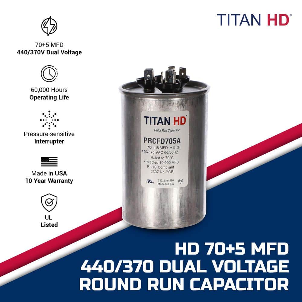 TITAN HD 70 Plus 5 MFD, 440-Volt/370-Volt Dual Voltage Round Run Capacitor (3)