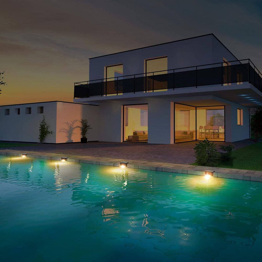 Afoxsos Warm White Solar Pool Side Lights 16-Pack Waterproof Outdoor LED Deck Lighting for Stairs Step Fence Yard Patio Decor (3)