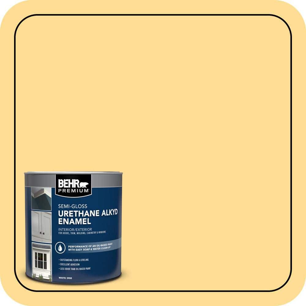 BEHR PREMIUM 1 qt. #320B-4 Lemon Pound Cake Semi-Gloss Enamel Urethane Alkyd Interior/Exterior Paint (1)
