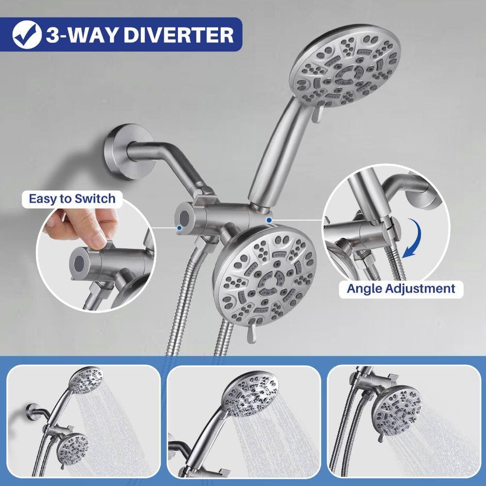 AVITAS Single Handle 7-Spray Double Shower Heads Shower Faucet 1.8 GPM with High Pressure in Brushed Nickel (Valve Included) (3)