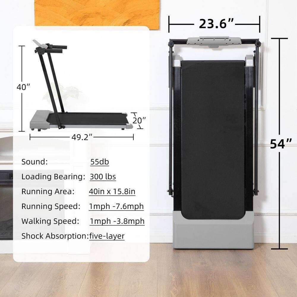 Tidoin Gray Metal Foldable Electric Treadmill with Safety Key, LED Display, Pad/Phone Holder and Inclines (2)