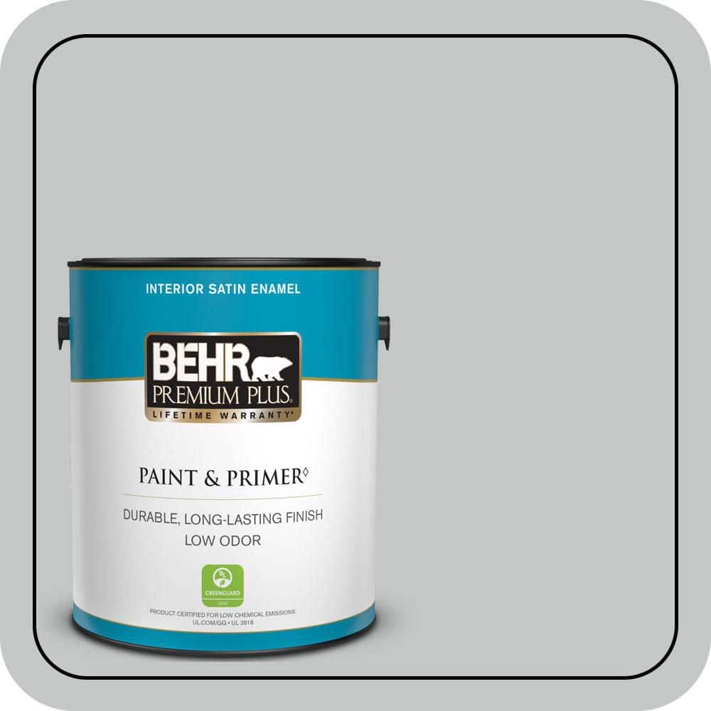 BEHR PREMIUM PLUS 1 gal. #N450-2 Zero Gravity Satin Enamel Low Odor Interior Paint & Primer