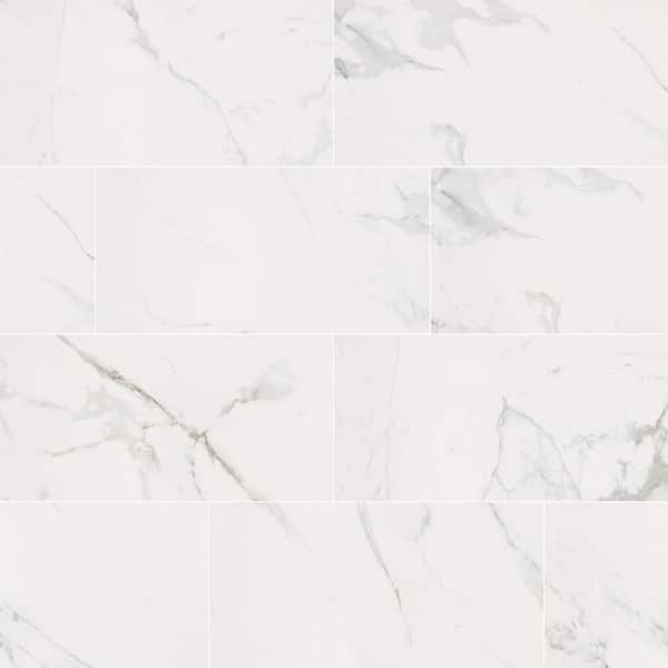 Home Decorators Collection Carrara White Marble Look Polished Porcelain Tile, 12 in. x 24 in. Floor and Wall (16 sq. ft. /Case)