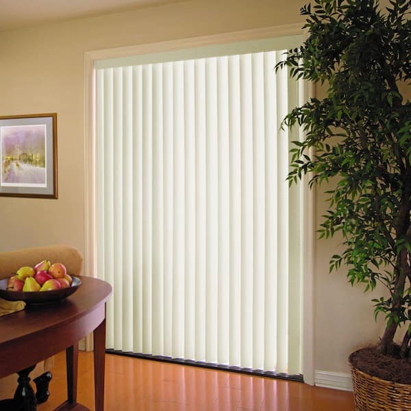 Home Decorators Collection Crown Alabaster Cordless Room Darkening Vertical Blinds for Sliding Doors Kit with 3.5 in. Slats - 104 in. W x 84 in. L