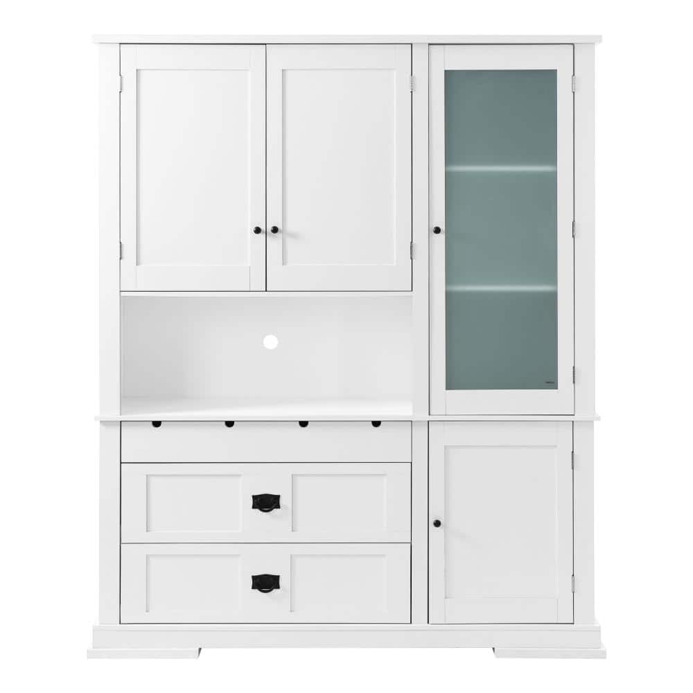 COWLOWN 63.3 in. W x 17.8 in. D x 78.3 in. H White Linen Cabinet with Hutch, Drawers, Adjustable Shelves (1)