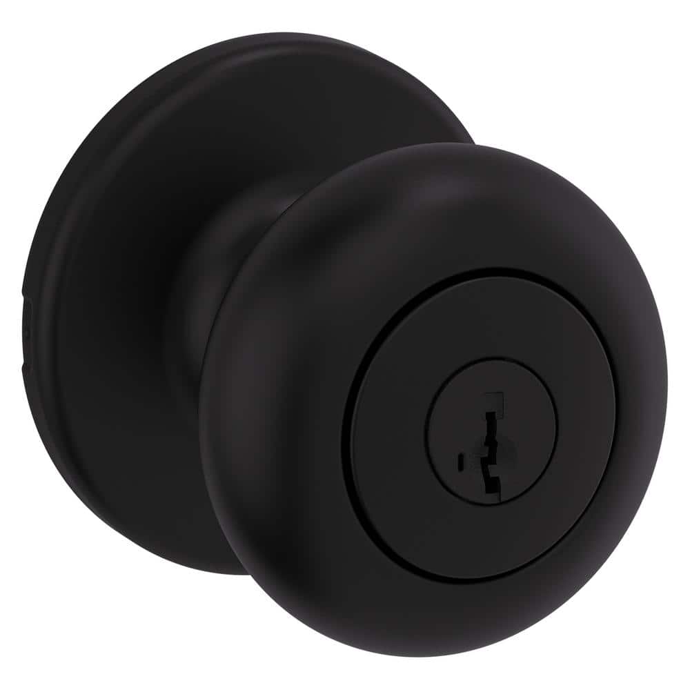 Kwikset Cove Matte Black Keyed Entry Door Knob featuring SmartKey Security and Microban Technology