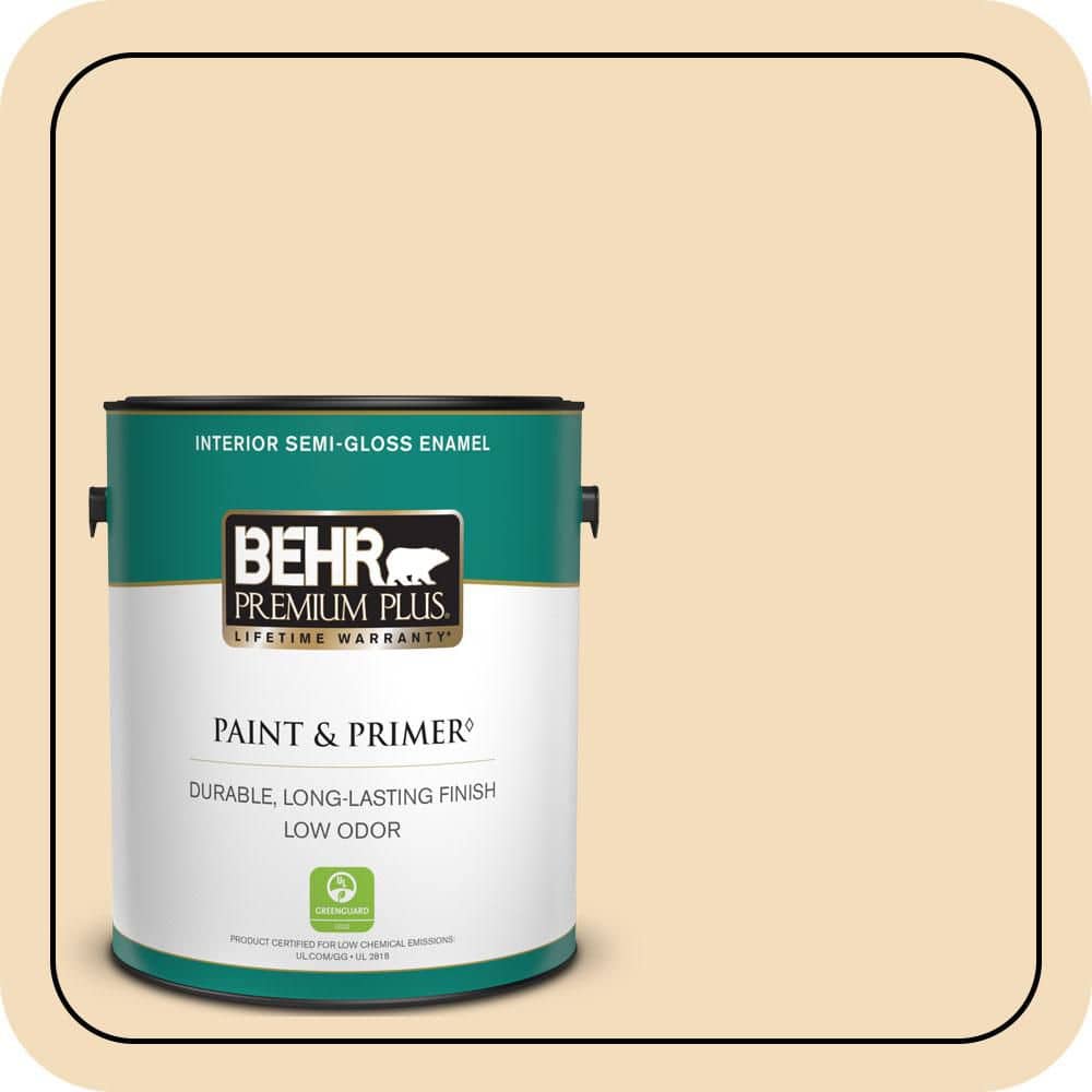 BEHR PREMIUM PLUS 1 gal. #YL-W01 Spinning Silk Semi-Gloss Enamel Low Odor Interior Paint & Primer