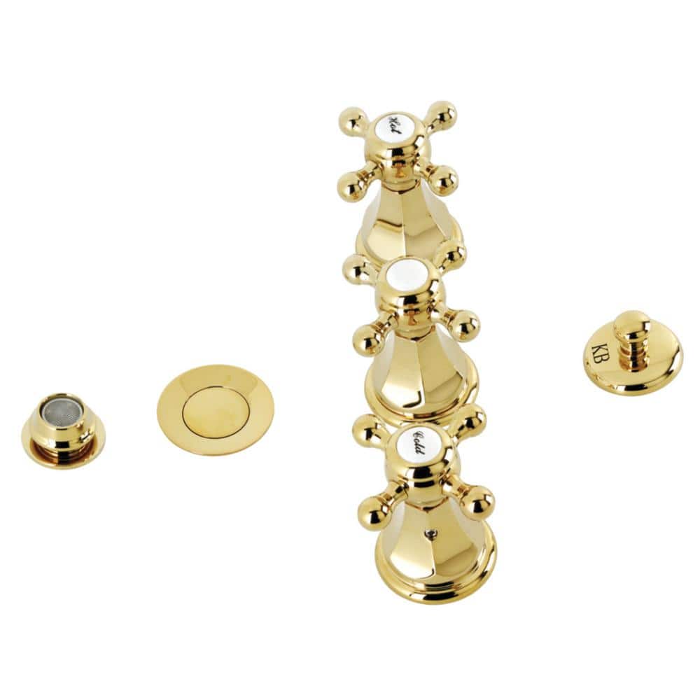 Kingston Brass Metropolitan 3-Handle Bidet Faucet with Brass Pop-Up in Polished Brass