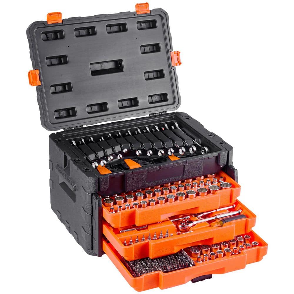VEVOR Mechanics Tool & Socket Set, 450 Pcs, 1/4,3/8 and 1/2 in. Drive SAE & Metric, Deep/Standard Sockets, Case with Drawer (1)