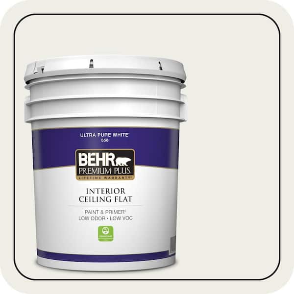 BEHR PREMIUM PLUS 5 gal. Designer Collection #DC-013 Harmonious White Ceiling Flat Interior Paint & Primer (2)