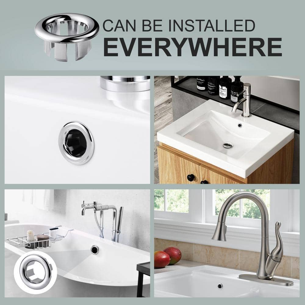 IVIGA 1.2 in. Bathroom Sink Basin Trim Overflow Ring Cover Plastic Insert in Hole Round Caps in Brushed Nickel (6-Pack) (2)
