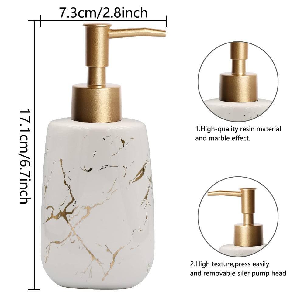 Unbranded 4-Piece Ceramic Bath Accessory Set with Soap Pump Dispenser, Two Tumblers and Soap Dish in White Gold (2)