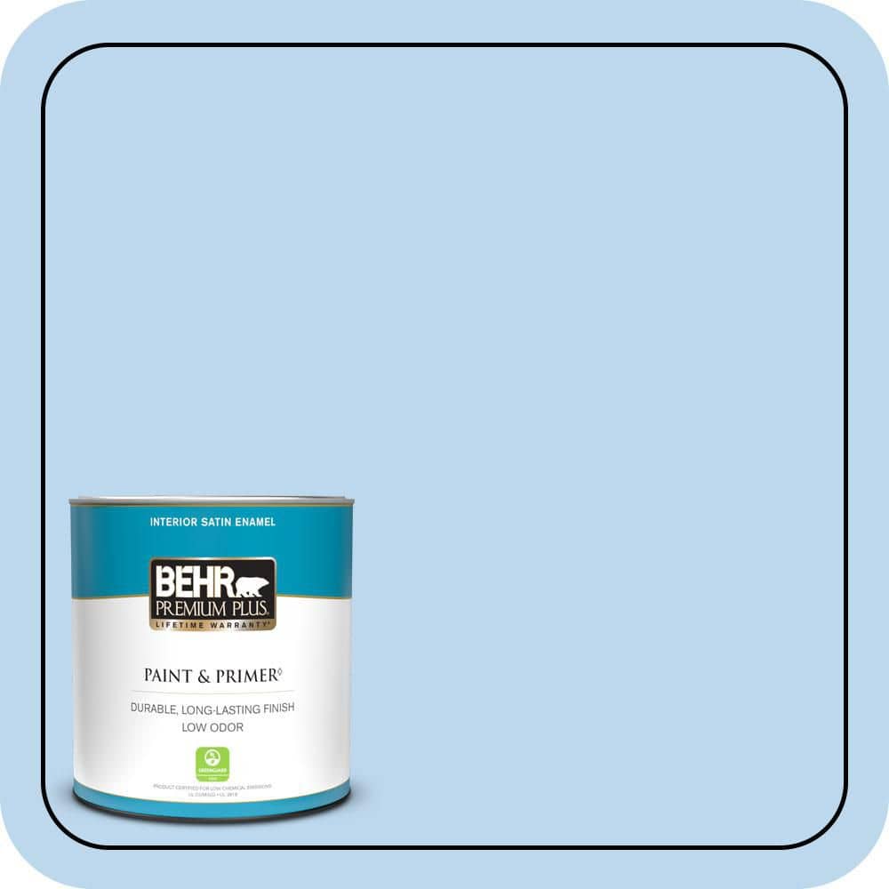 BEHR PREMIUM PLUS 1 qt. #P520-1 First Rain Satin Enamel Low Odor Interior Paint & Primer (1)