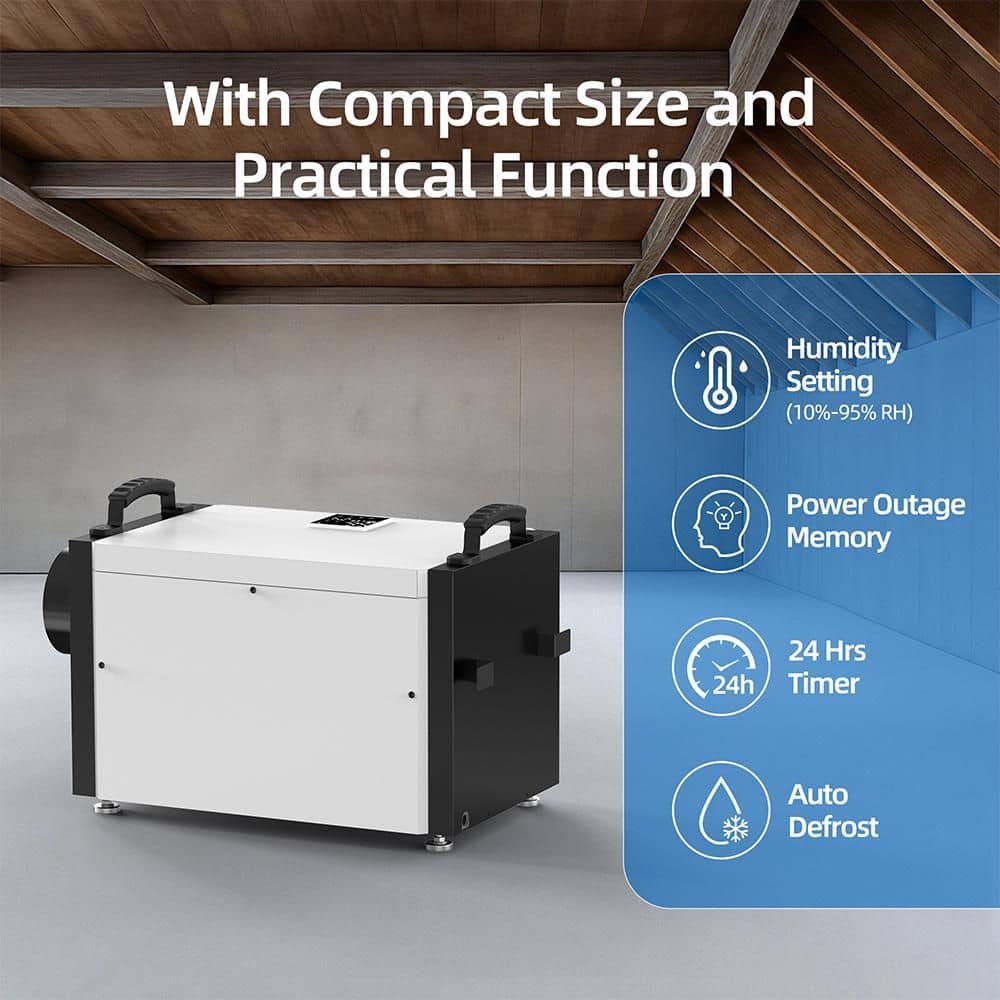 Edendirect 150 pt. 7,500 sq. Bucketless Commercial Dehumidifier for Basement, Crawl Space in, with Detachable Control (3)