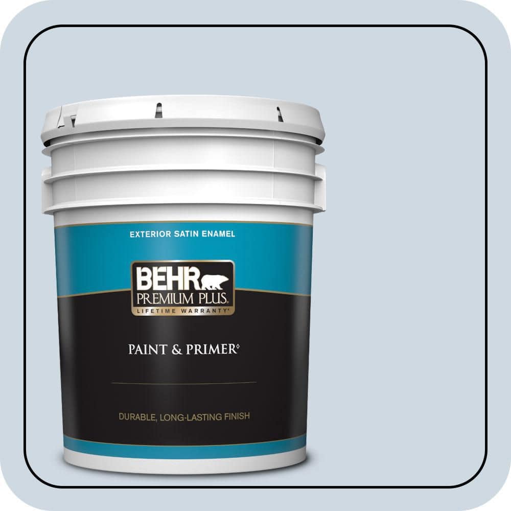 BEHR PREMIUM PLUS 5 gal. #S520-1 Pale Cornflower Satin Enamel Exterior Paint & Primer