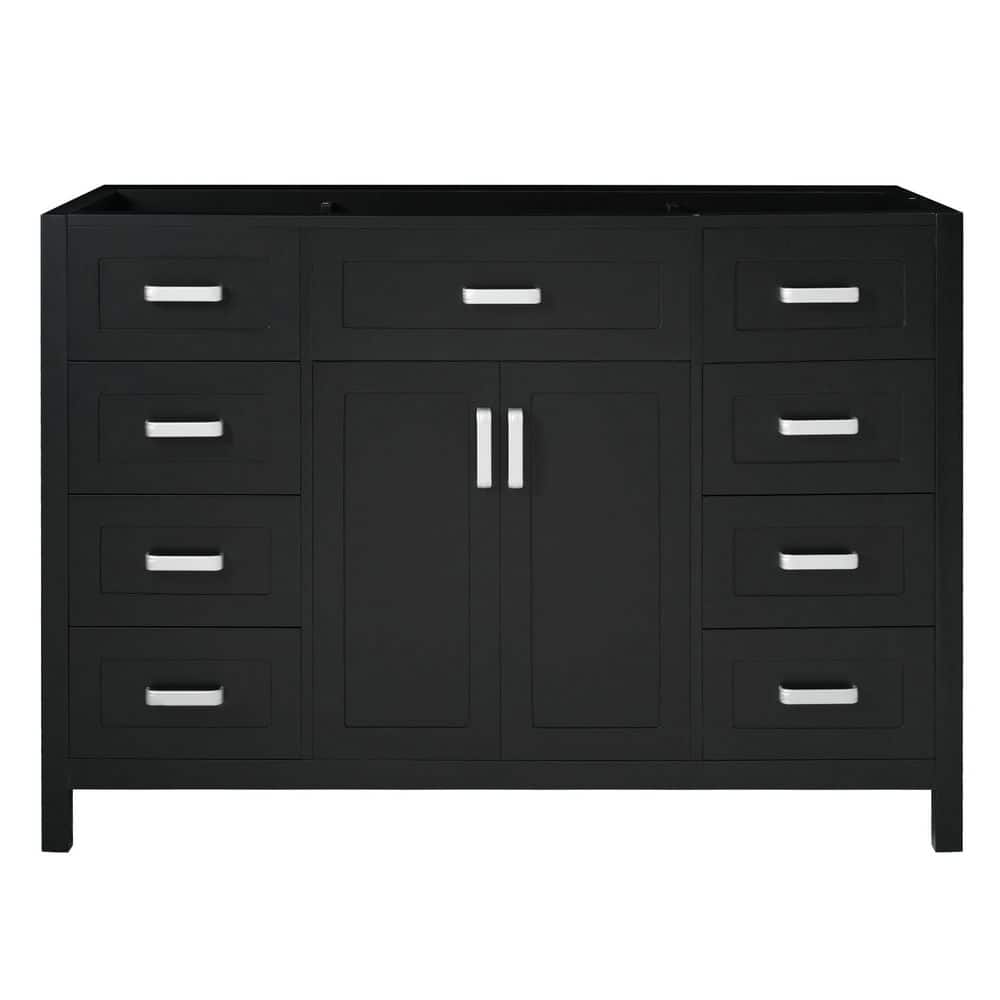 Tenleaf 46.90 in. W Bath Vanity Cabinet without Top in Black with 8 Drawer and Soft Close Door, Unassembled