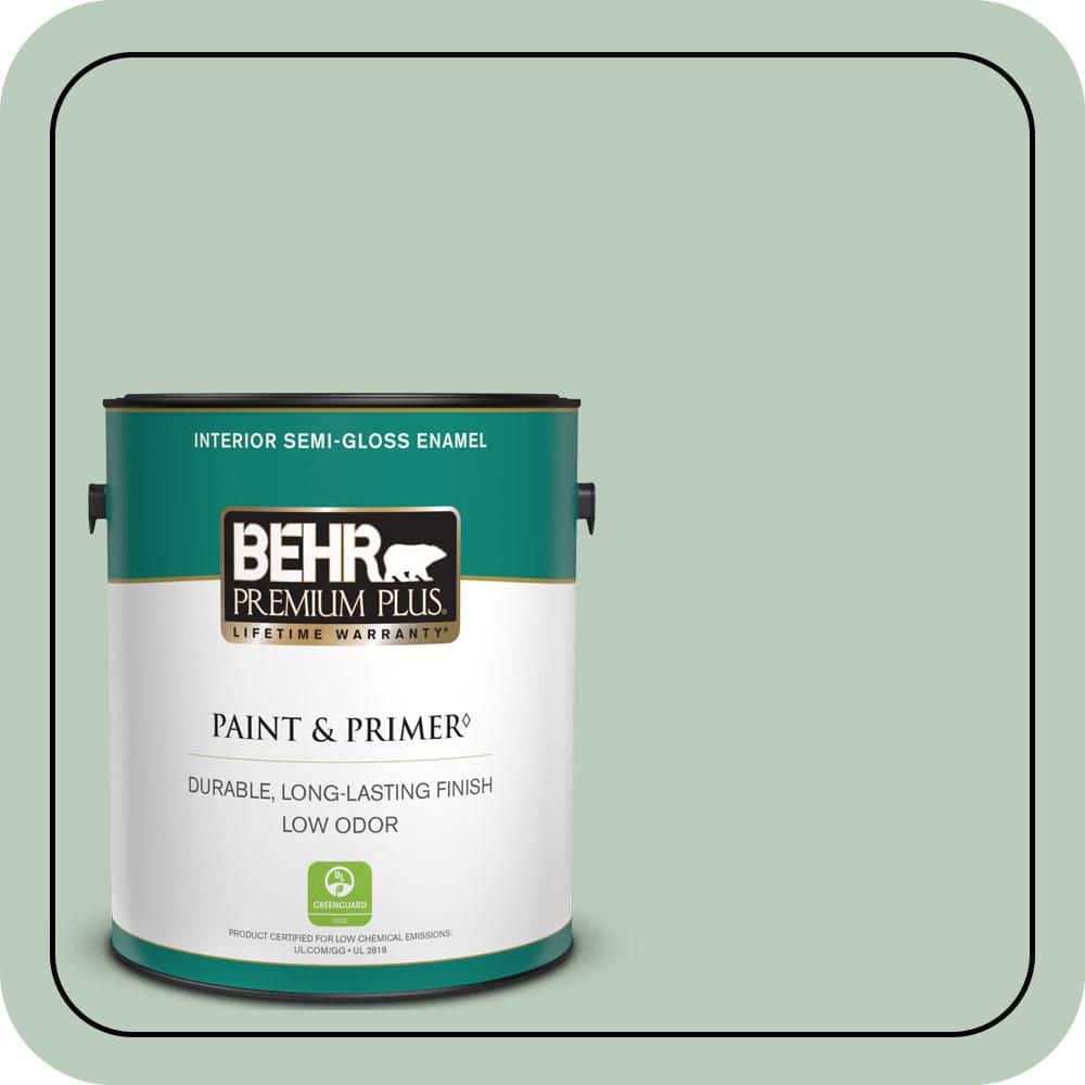BEHR PREMIUM PLUS 1 gal. #MQ3-49 Jade Tinge Semi-Gloss Enamel Low Odor Interior Paint & Primer